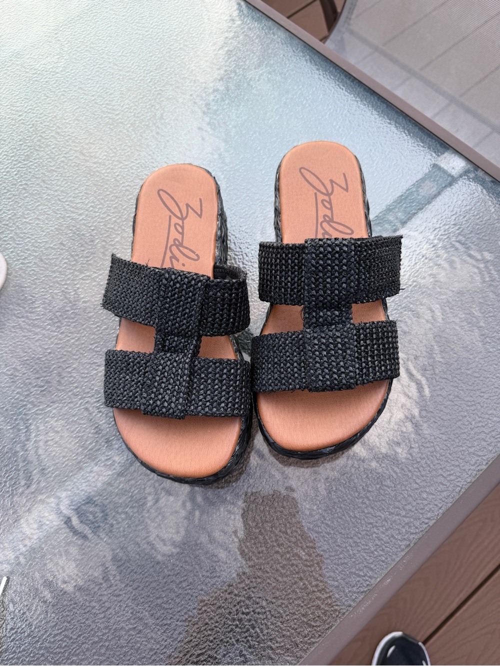 Zodiac Black Woven Double-Strap Espadrille Slides